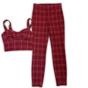 Guess Red Plaid Crop Top and Pants Set